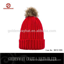 Fashion red winter hats with pom poms